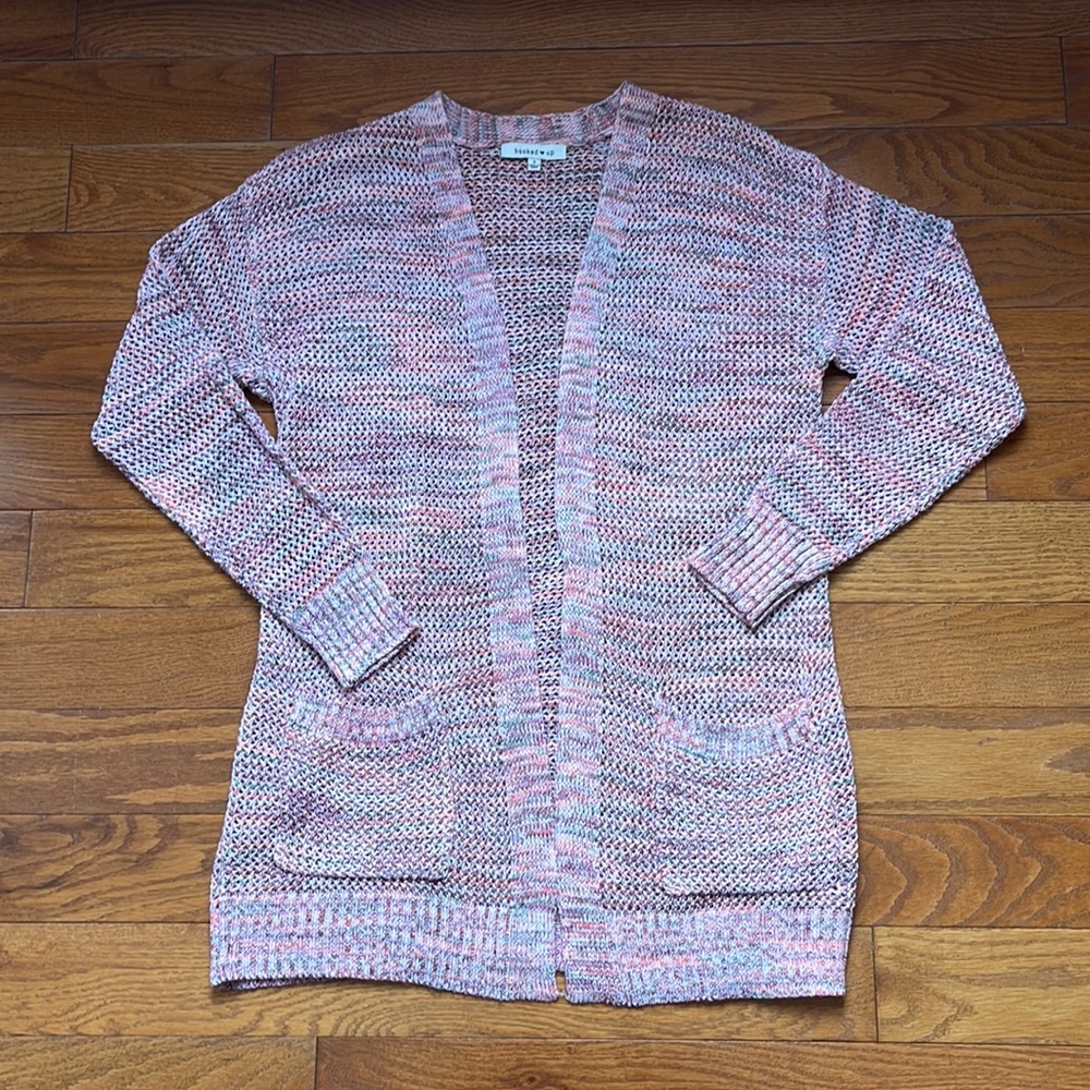HOOKED UP Sweater Open Front Cardigan Multi Color Small Knit Long Sleeves